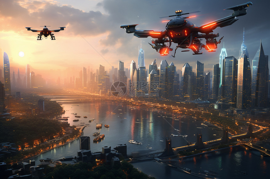 未来城市无人机图片