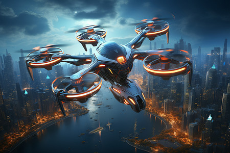 航拍城市素材未来城市中的无人机航拍设计图片
