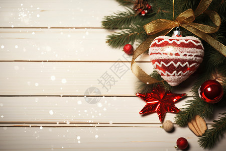 圣诞装饰物品冬日圣诞树的木质背景设计图片