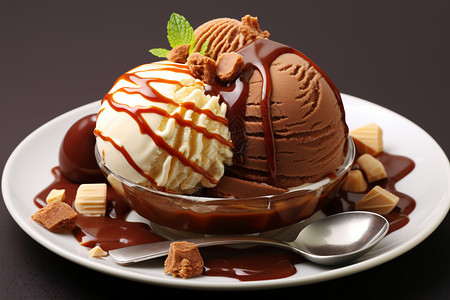 冰凉爽口的巧克力冰淇淋背景图片