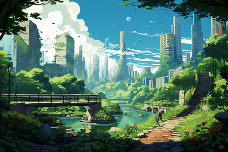 林中揽胜的城市插图背景图片