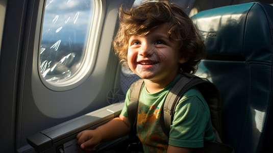 坐飞机的男孩图片