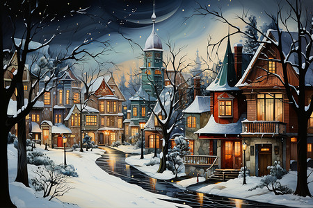 浪漫冬夜的小镇图片