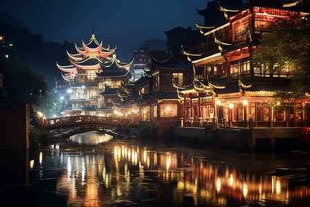 夜晚的湘水之城背景图片