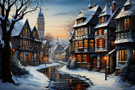 冬日的小镇风景图片