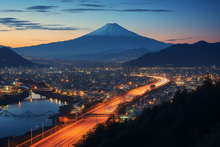 日本富士山的夜景背景图片