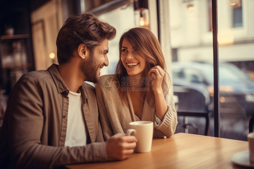 喝咖啡的恩爱情侣图片