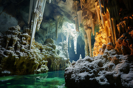 神秘的洞穴钟乳石的岩洞背景
