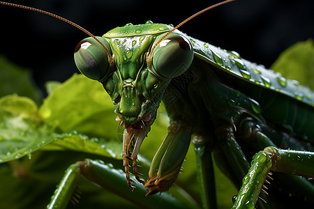 绿叶背景里的螳螂背景图片