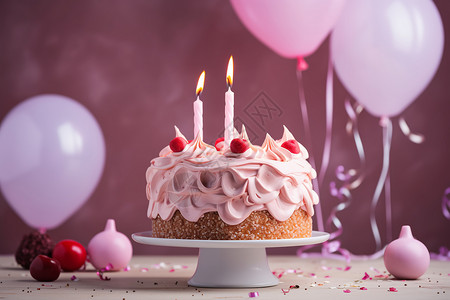 粉色奶油的生日蛋糕图片