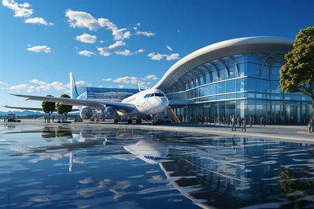 飞机玻璃繁忙的机场景象设计图片