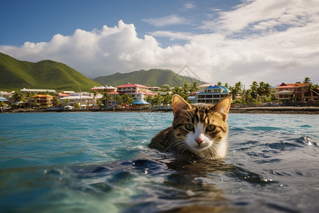水中游泳的猫咪图片