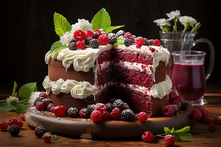 手绘多层蛋糕多层红丝绒蛋糕背景