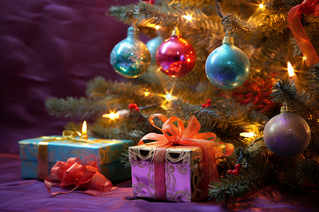 圣诞树下的装饰背景图片