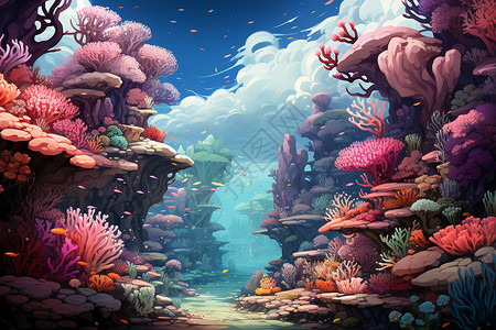 精彩色彩中的珊瑚礁背景图片