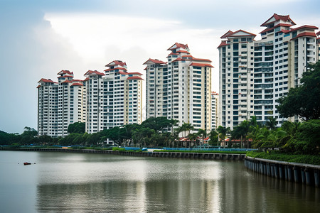 城市天际线与水景图片