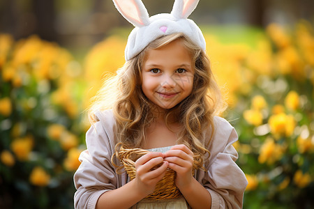 兔耳朵复活节小姑娘背景