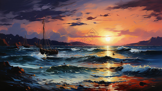 远洋的渔船背景图片
