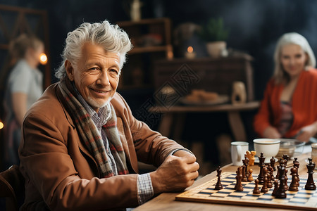 下象棋的男子图片