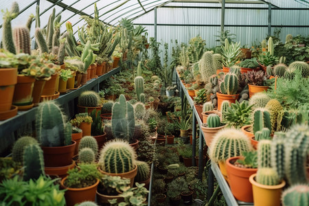 仙人掌温室温室里的多肉植物背景