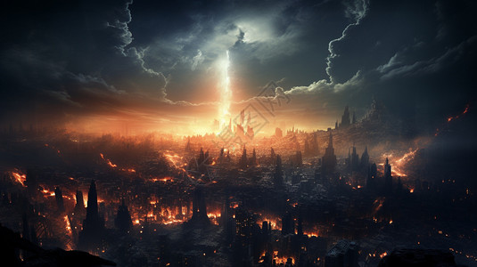 火光冲天的城市背景图片