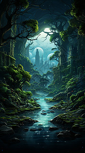 绿色森林的美景背景图片