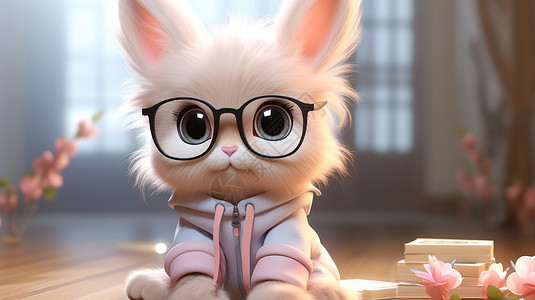 戴眼镜的可爱兔子图片