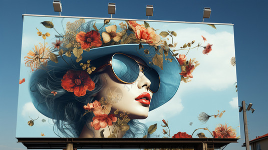 帽子和鲜花女士户外海报设计图片