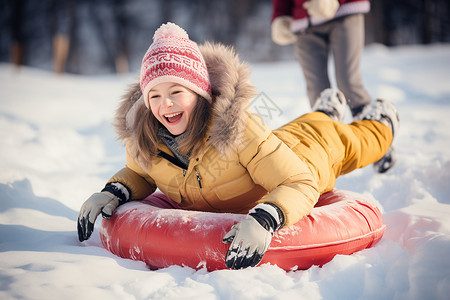 户外滑雪的小女孩背景