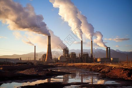 工业烟囱排放的浓烟背景图片