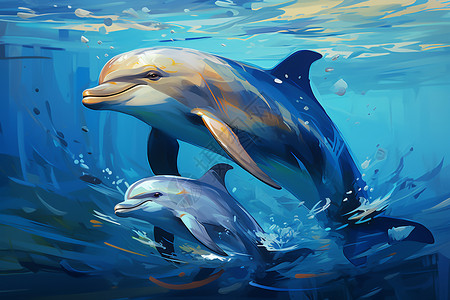 海洋中跳跃的海豚背景图片