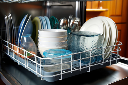 洗碗机内的餐具图片