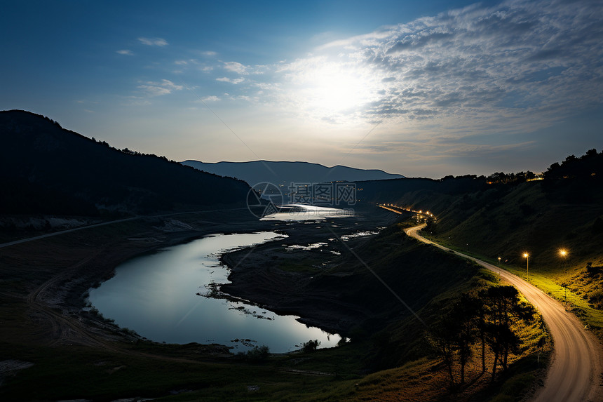 夜空中湖泊风景图片