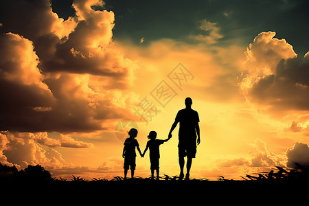 幸福的家庭在黄昏背景下背景图片