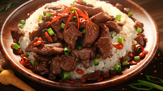 美味的食物牛肉米饭图片