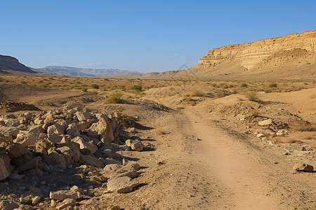 沙漠中的一条泥泞的道路，图片