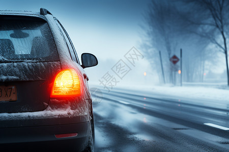 冬季冰天雪地上行驶的汽车图片