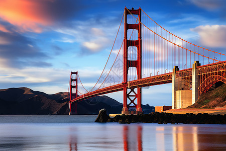 著名的城市红色建筑桥梁背景图片