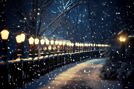 雪中公园中的路灯设计图片