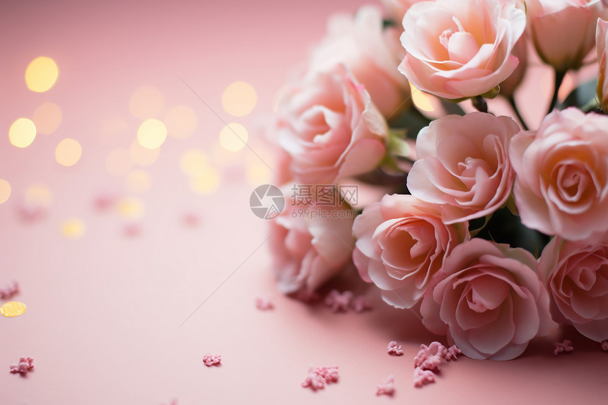 桌面上绽放的粉色玫瑰图片