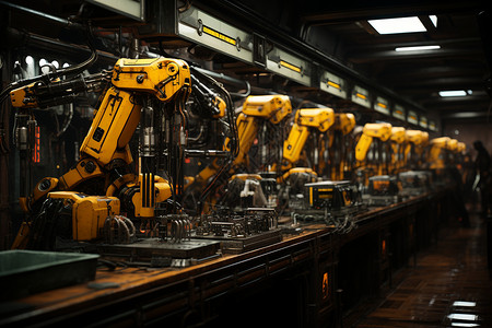 工厂流水线上的自动化机器人设计图片