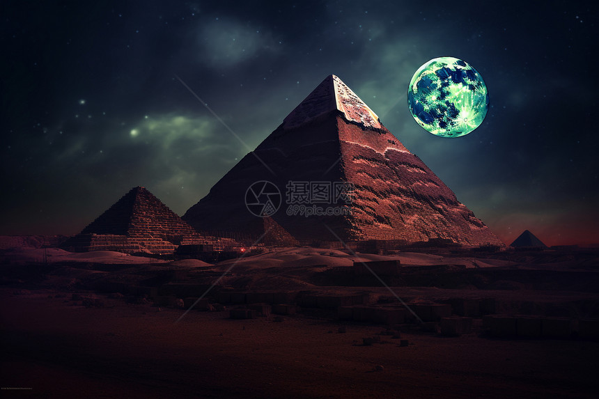 月光下神秘的埃及金字塔图片