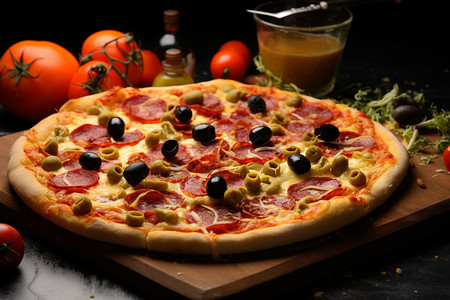 意大利香肠番茄的披萨图片