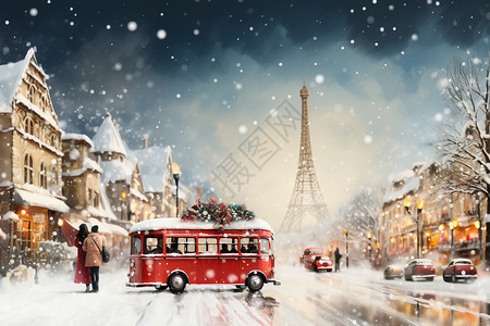 冬季雪中的欧洲城市街道图片
