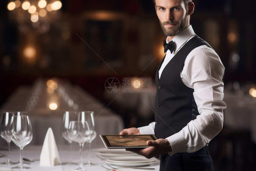 帅气的宴会服务员图片