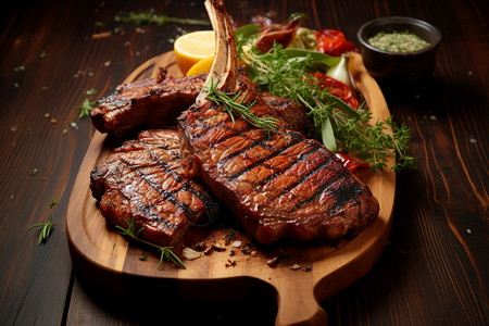 木托盘上的牛肉和蔬菜鲜美高清图片素材