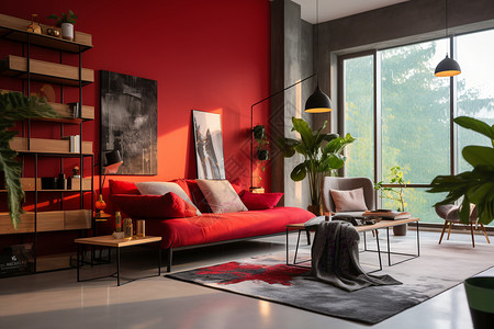 红色系现代客厅装潢设计图片