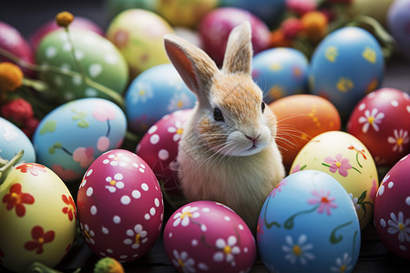 手绘兔子彩蛋中可爱的小兔子背景