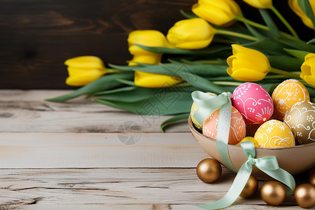 传统节日的彩蛋与郁金香背景图片