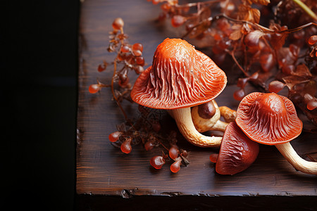 红浆果旁的蘑菇图片